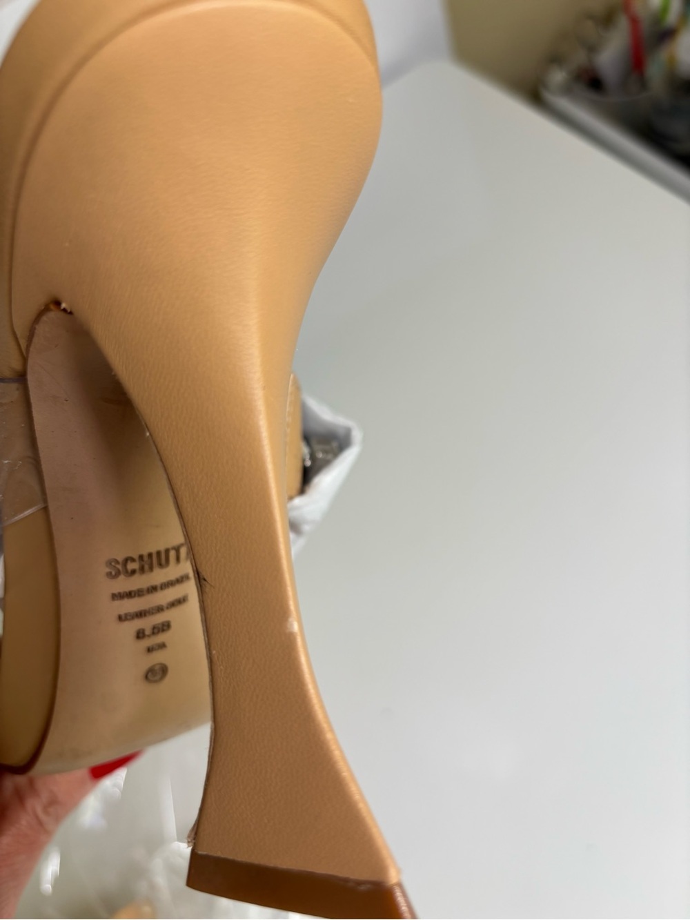 Schutz Laureen Crystal Nude Sandals Block Heel Made in Brazil Size 8.5B - Picture 11 of 13